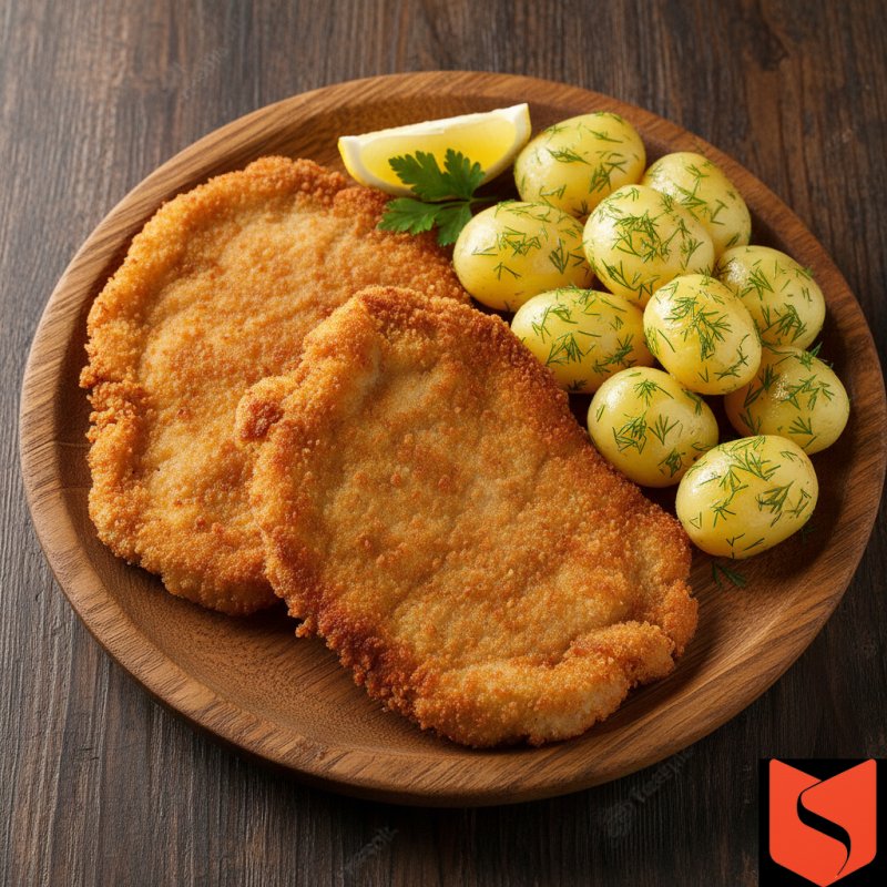 Хрупкави шницели със златни пресни картофки